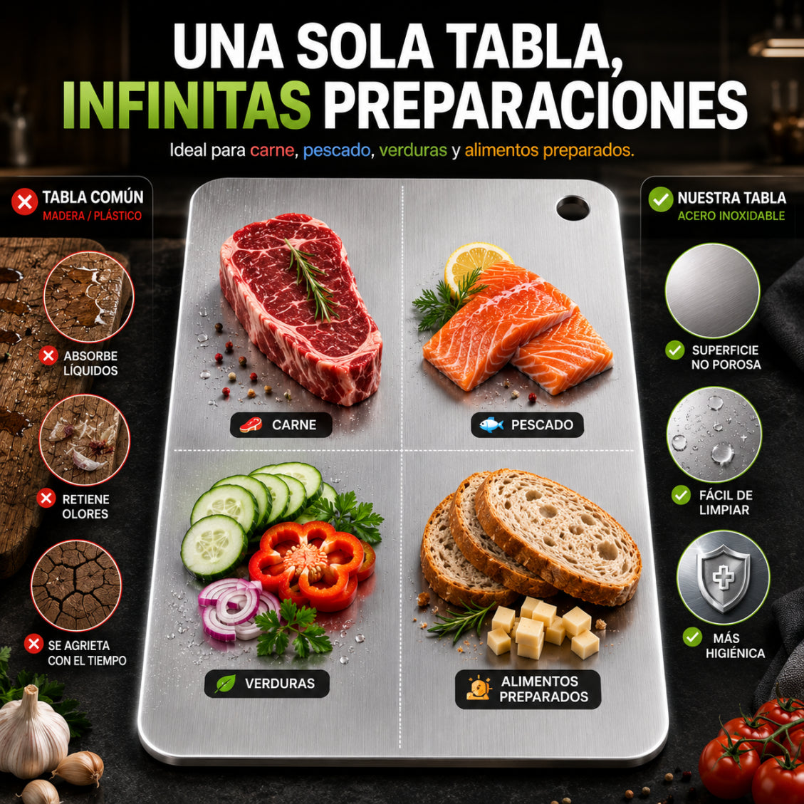 Tabla INOXA® | Higiene Total · Cero olores