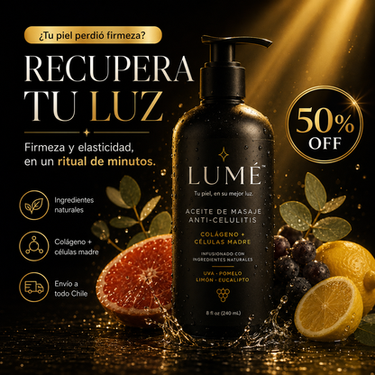 LUMÉ® – Aceite de Masaje Reafirmante Anticelulitis | Colágeno + Células Madre 240ml