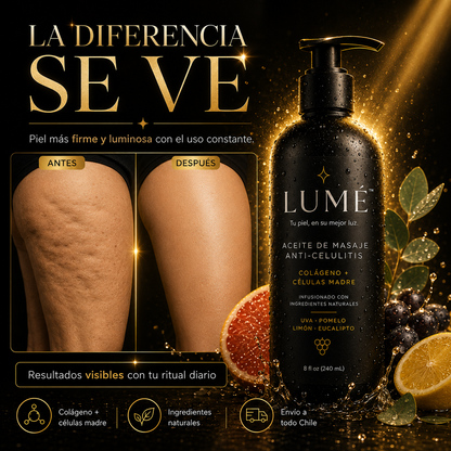 LUMÉ® – Aceite de Masaje Reafirmante Anticelulitis | Colágeno + Células Madre 240ml