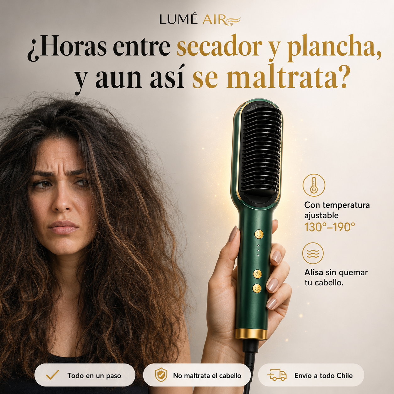 LUMÉ AIR® – Cepillo Alisador de Cabello | Seca y Alisa en 15 Minutos
