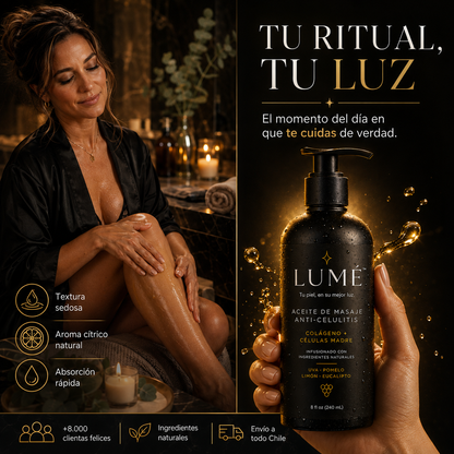 LUMÉ® – Aceite de Masaje Reafirmante Anticelulitis | Colágeno + Células Madre 240ml