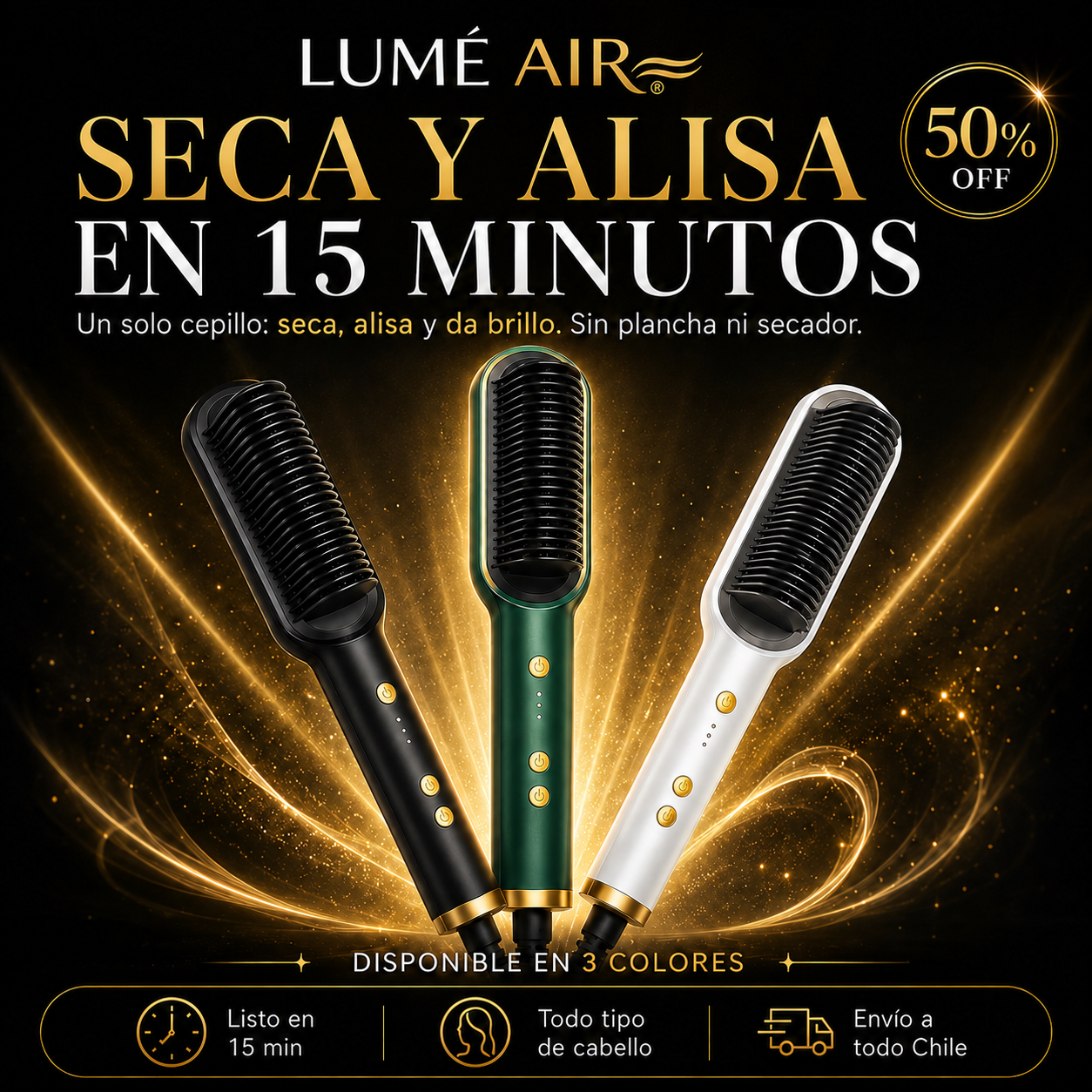 LUMÉ AIR® – Cepillo Alisador de Cabello | Seca y Alisa en 15 Minutos