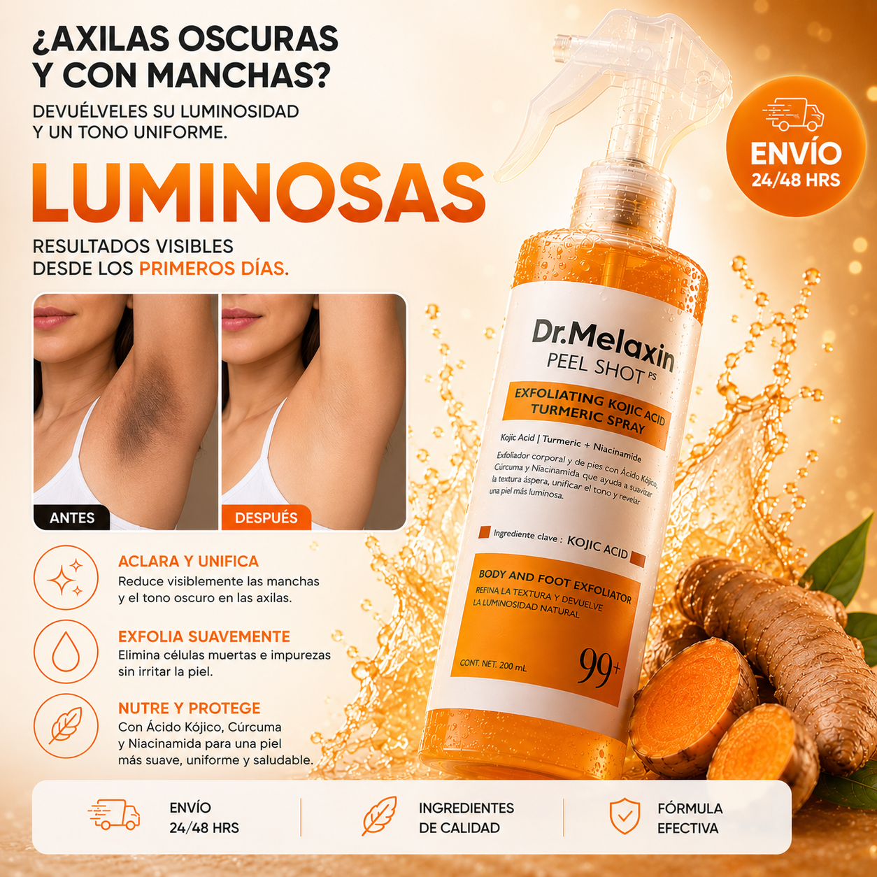 Dr. Melaxin Peel Shot® — Spray Exfoliante Kojic Acid + Cúrcuma